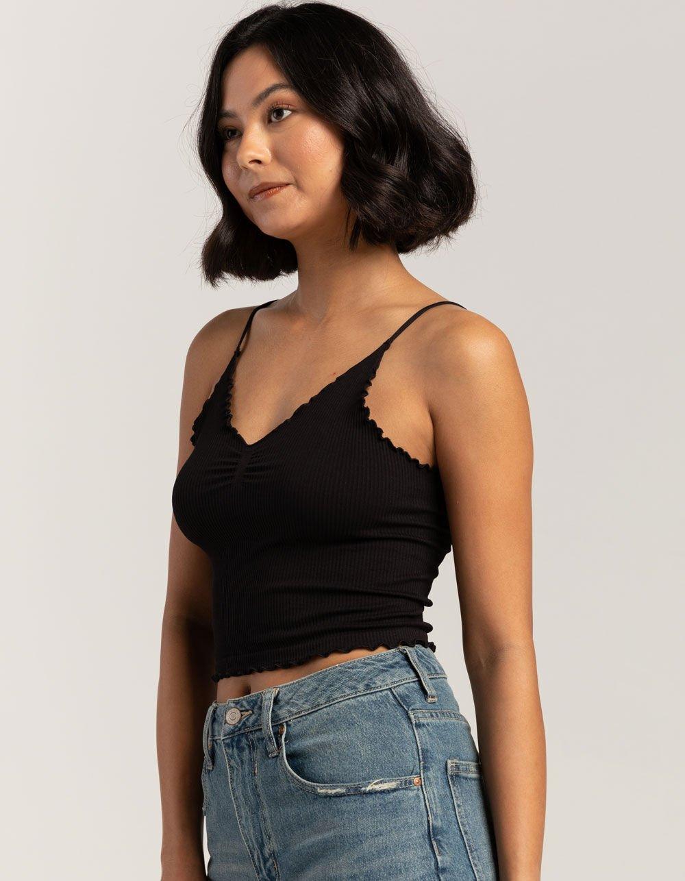 FULL TILT Seamless Lettuce Edge Womens Cami - BLACK Product Image