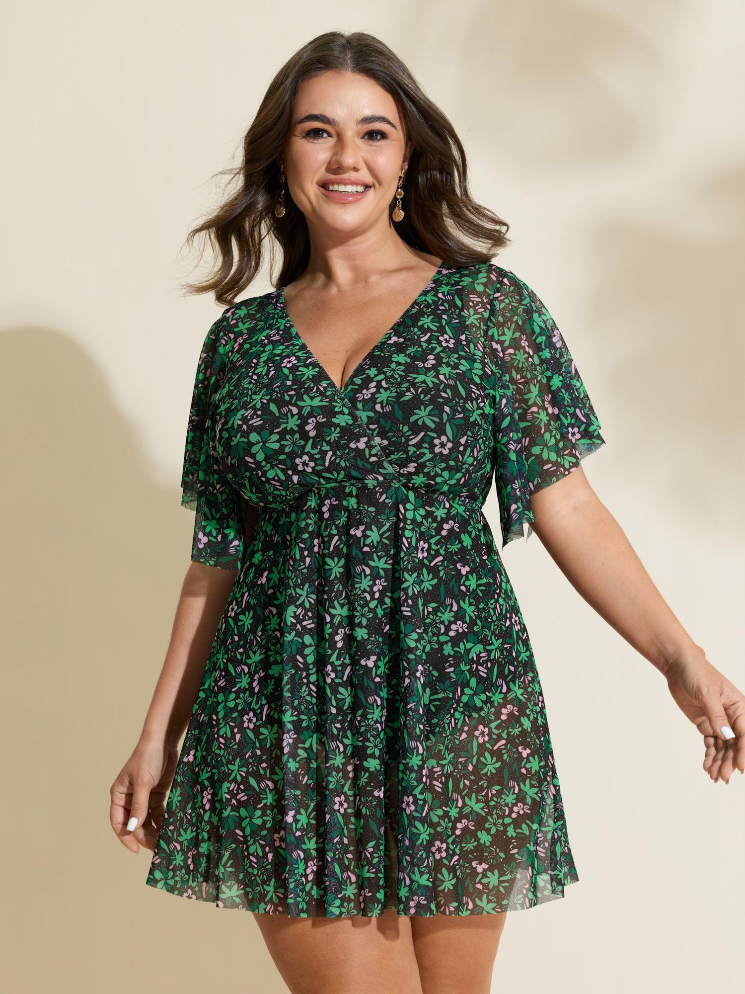 Colorful Sheer Floral Print Swim Dress Female Product Image