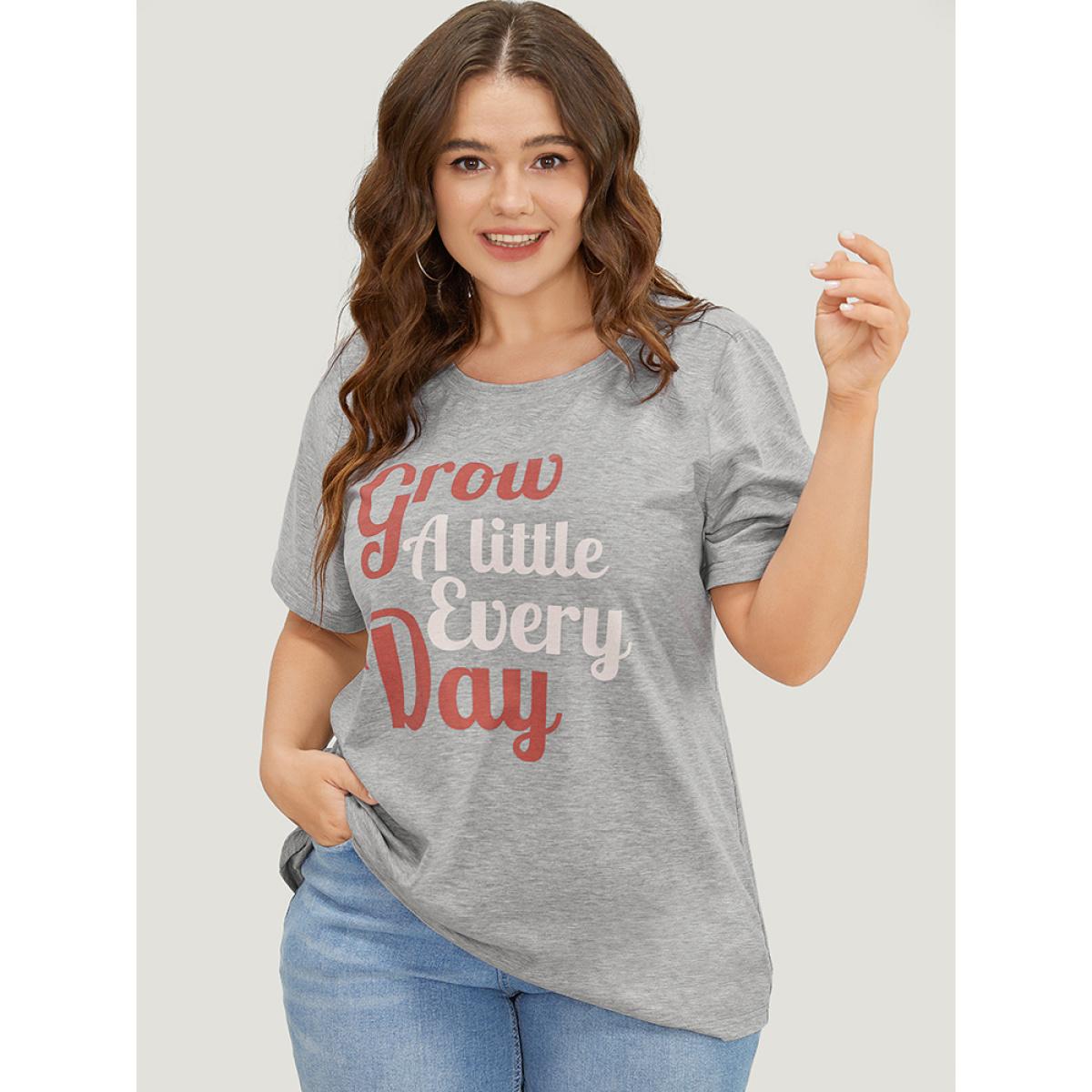 Plus Size Positive Slogans Print Round Neck T-shirt Gray Women Casual Positive slogan Dailywear T-shirts BloomChic 26/4X Product Image