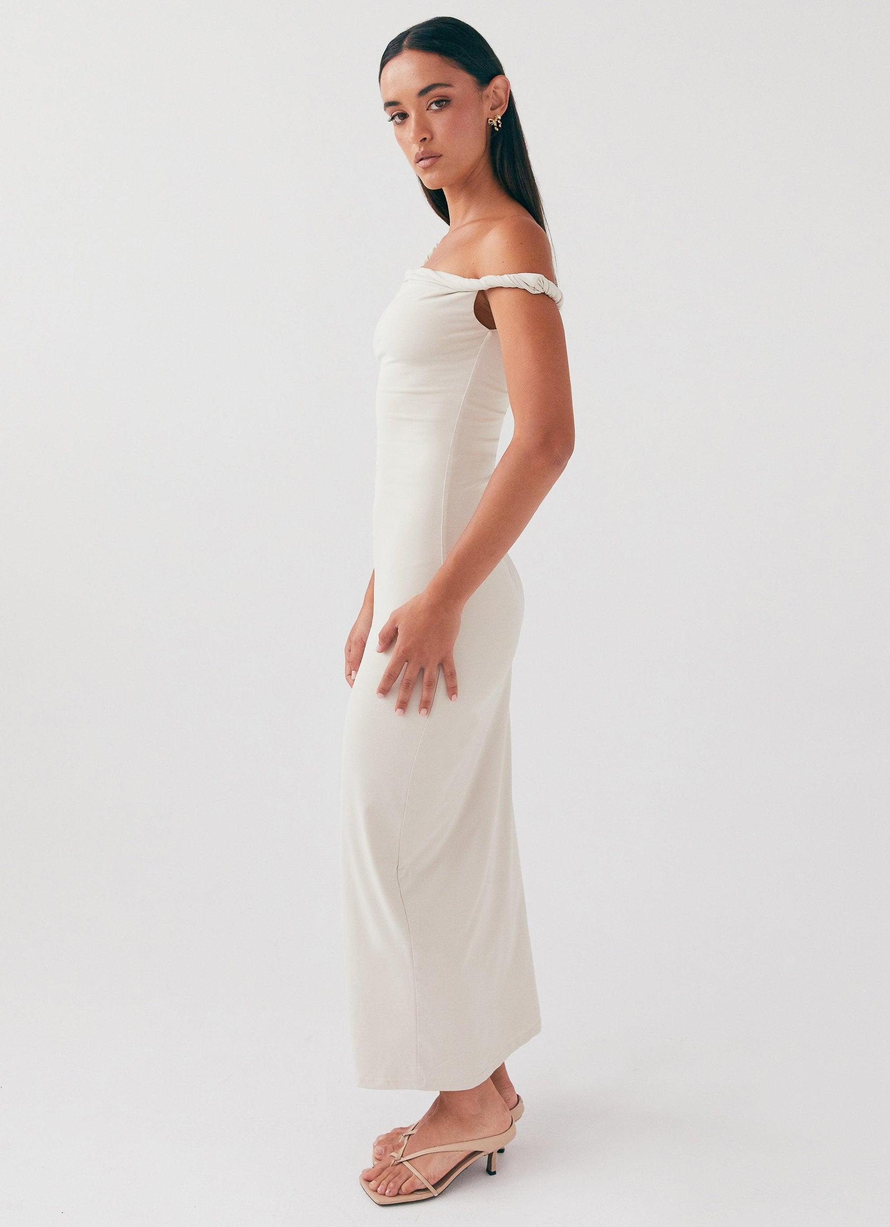 Arabella Twist Shoulder Maxi Dress - Beige Product Image
