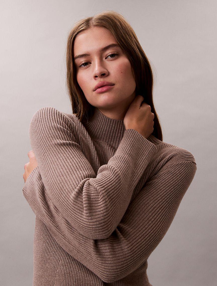 Smooth Cotton Rib Turtleneck Mini Dress Product Image