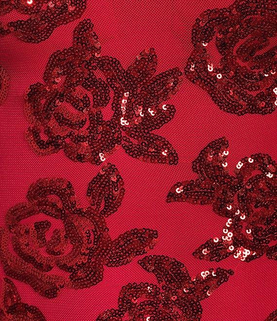 Blondie Nites Spaghetti Strap Sleeveless Sequin Floral Dress Product Image