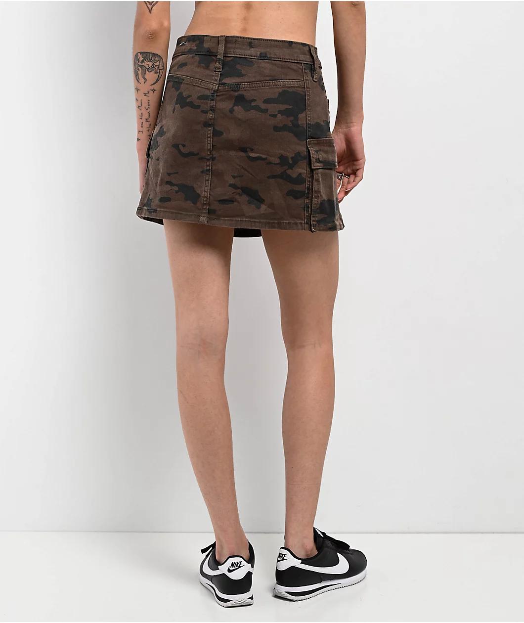 Miss Me Harlee Brown Camo Low Rise Cargo Mini Skirt Product Image