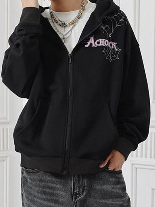 Men's Street Spider Web Print Zip Up Jacket Product Image