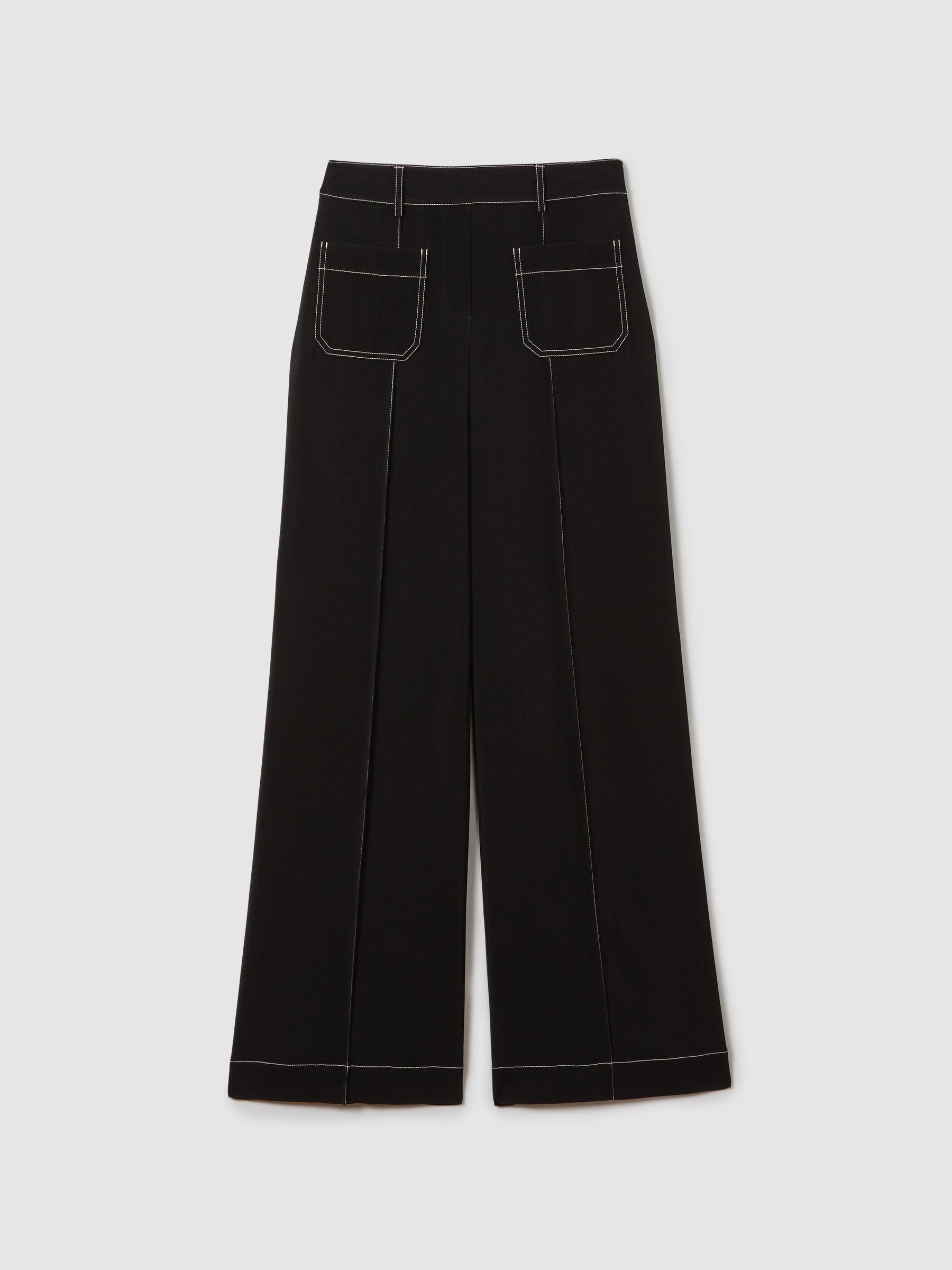 Contrast Stitch Wide Leg Trousers in Black Product Image