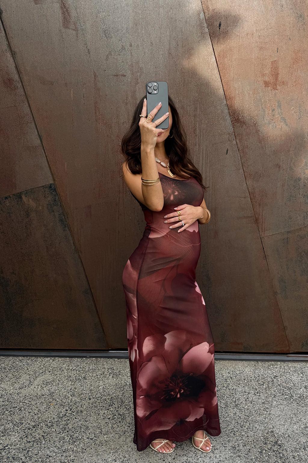 Amora Mulberry Floral Mesh Maxi Dress Product Image