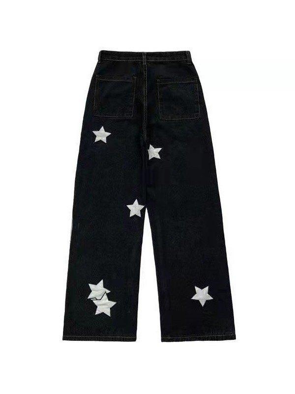 Black Wash Embroidered Star Boyfriend Jeans Product Image