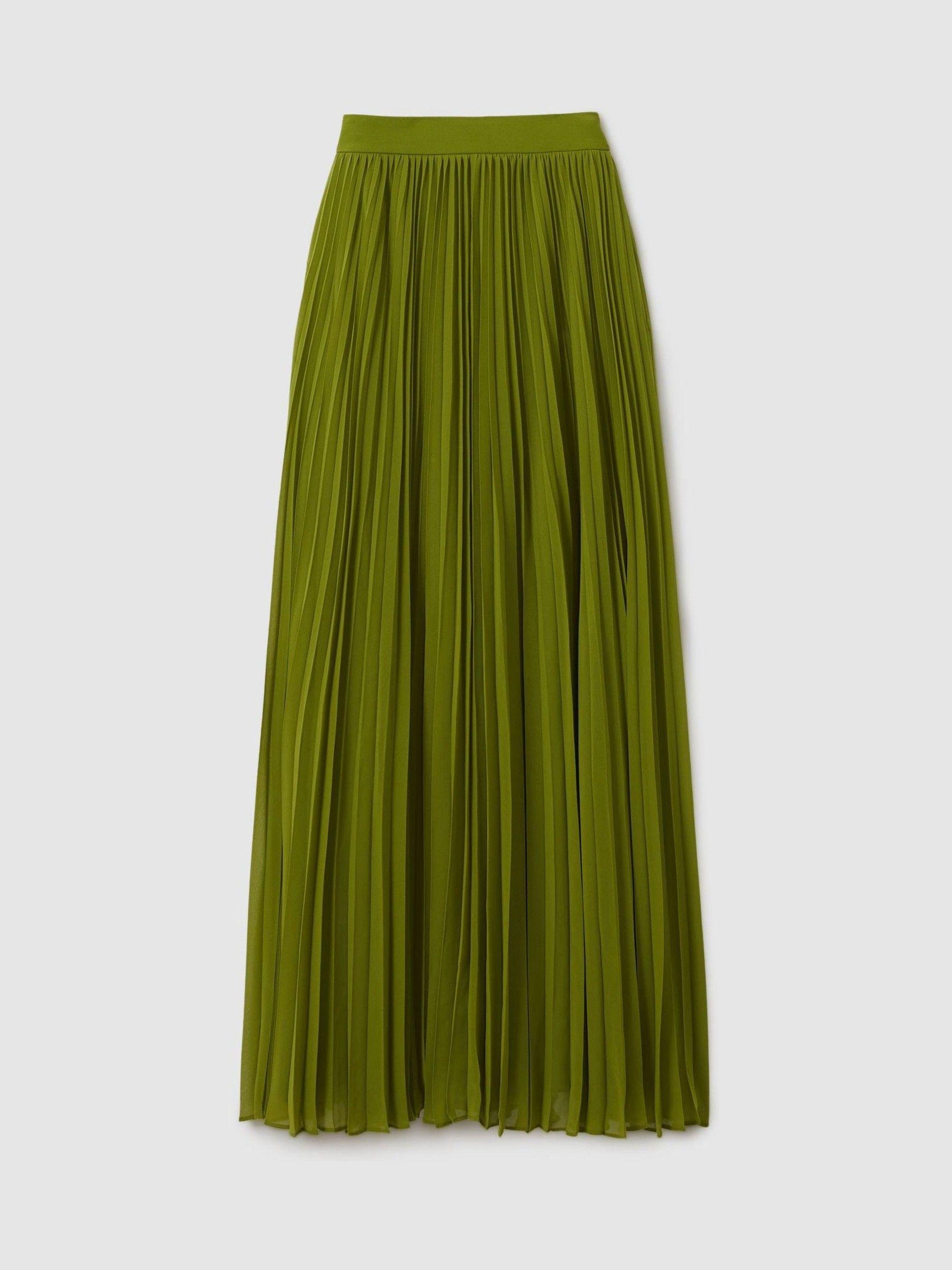 Florere Pleated Maxi Skirt in Khaki Product Image