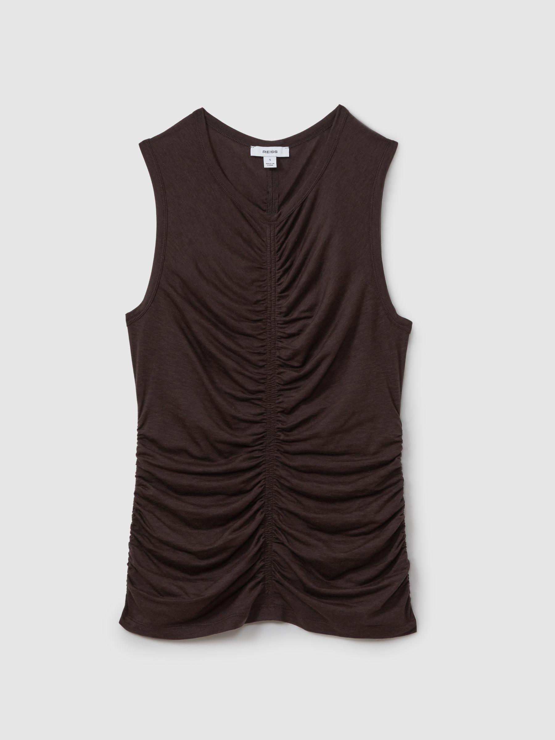 Lyocell-Wool Ruched Vest in Chocolate Product Image