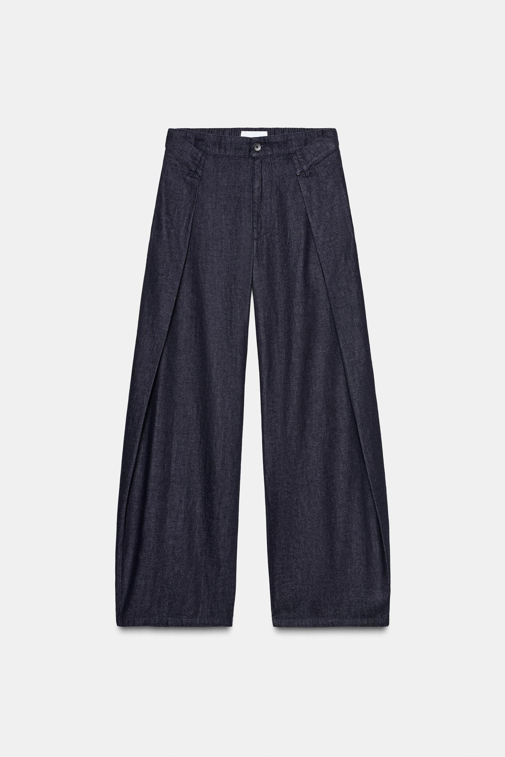 PLEATED FAUX DENIM PANTS Product Image