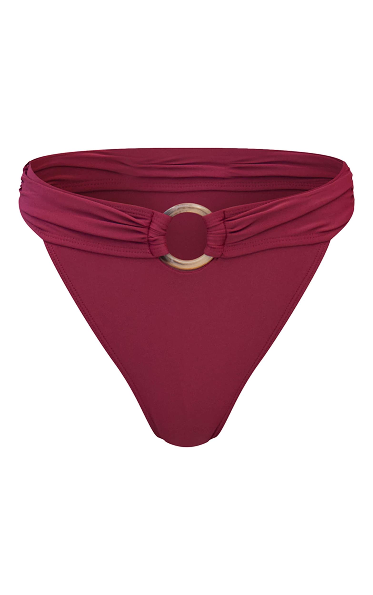 Burgundy O Ring Detail Tanga Bikini Bottoms Product Image