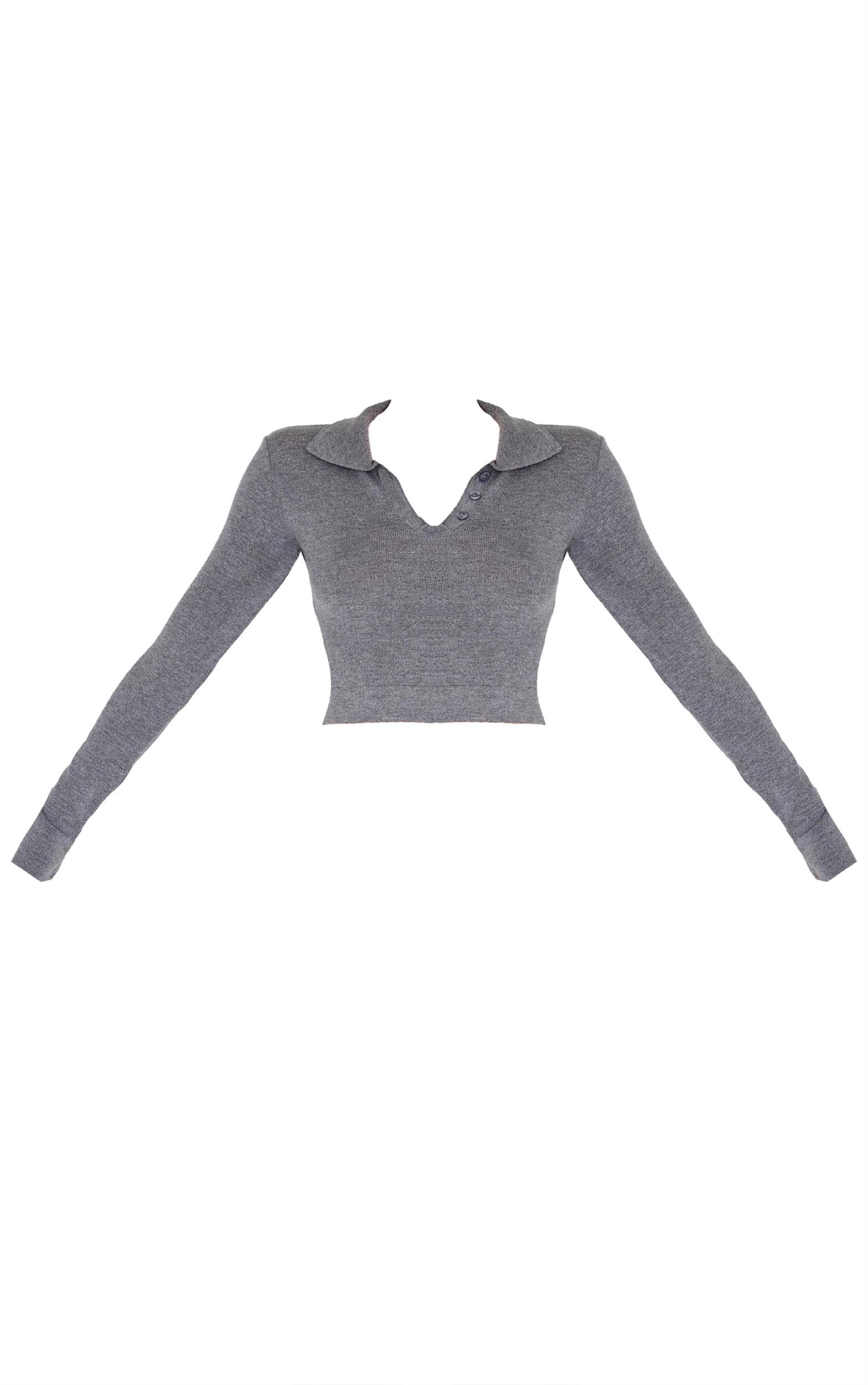 Charcoal Soft Knit Button Up Polo Top Product Image