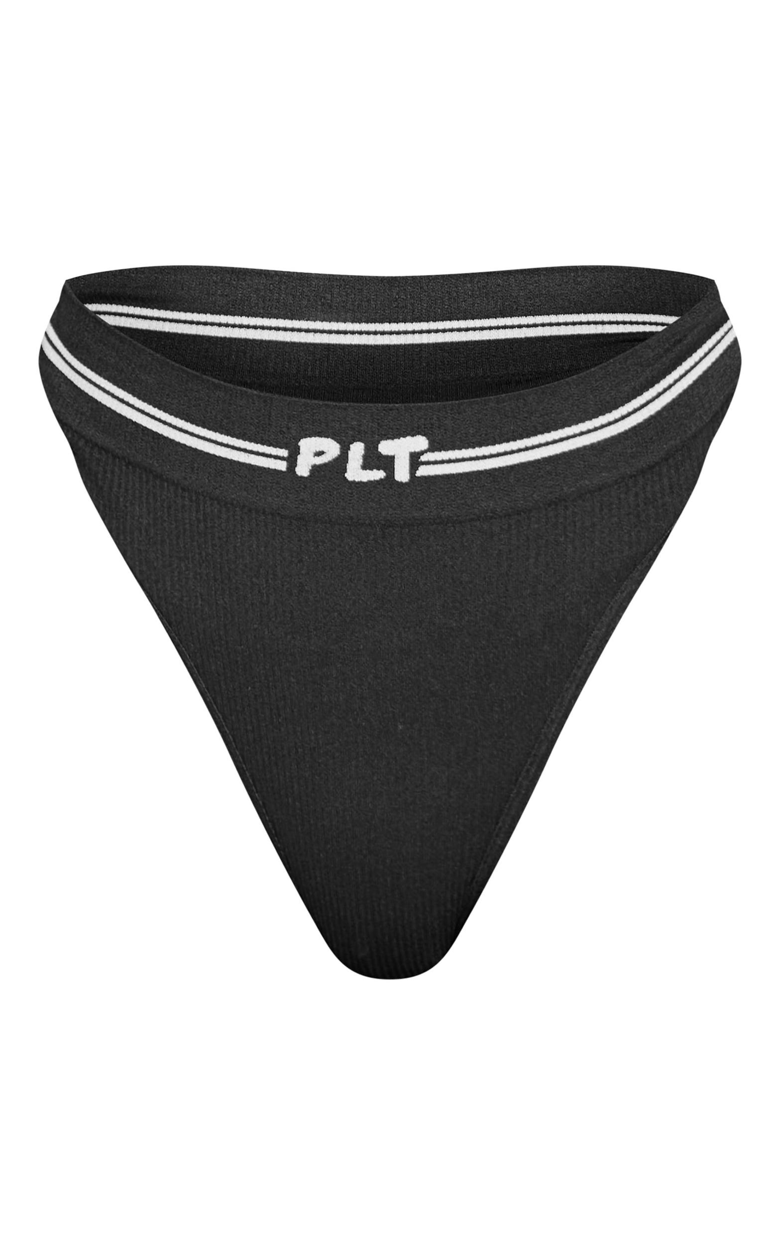 PRETTYLITTLETHING Black Seamless Ribbed Thong Product Image