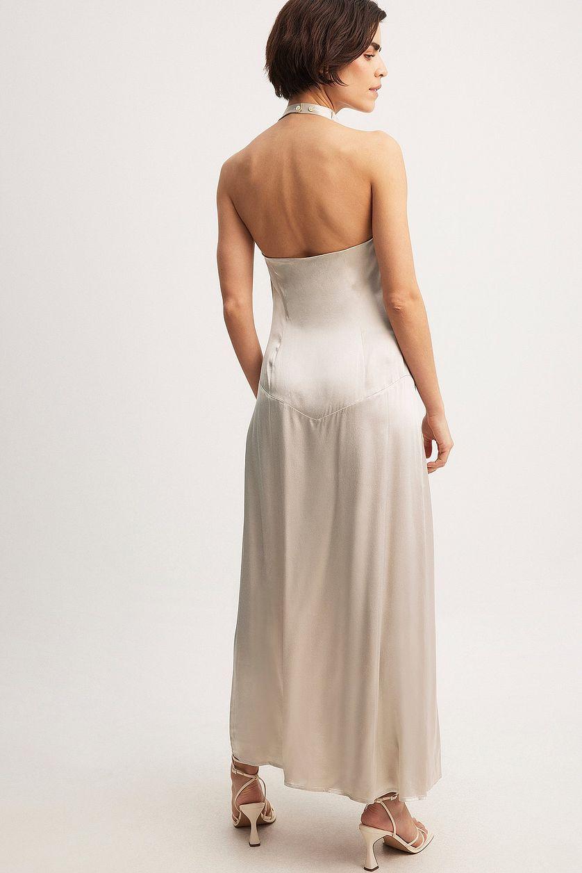 Satin Halter Neck Maxi Dress Product Image