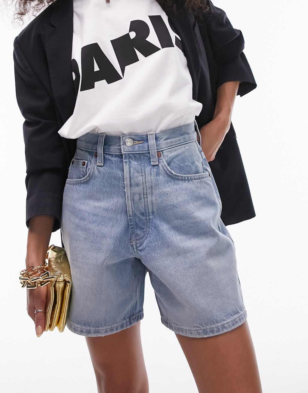 Topshop denim editor short in bleach Product Image