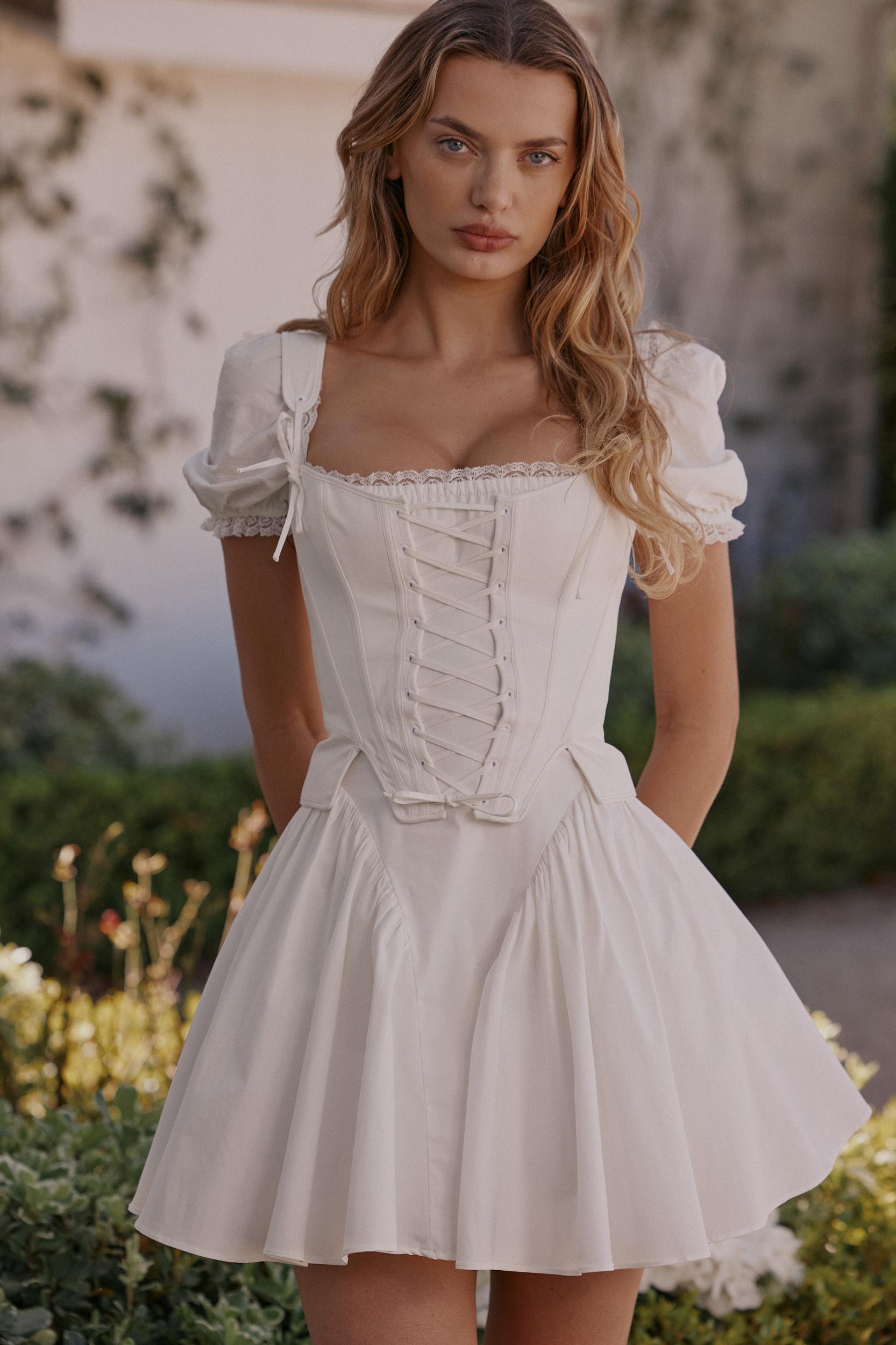 Lili  white cotton detachable corset mini dress Product Image