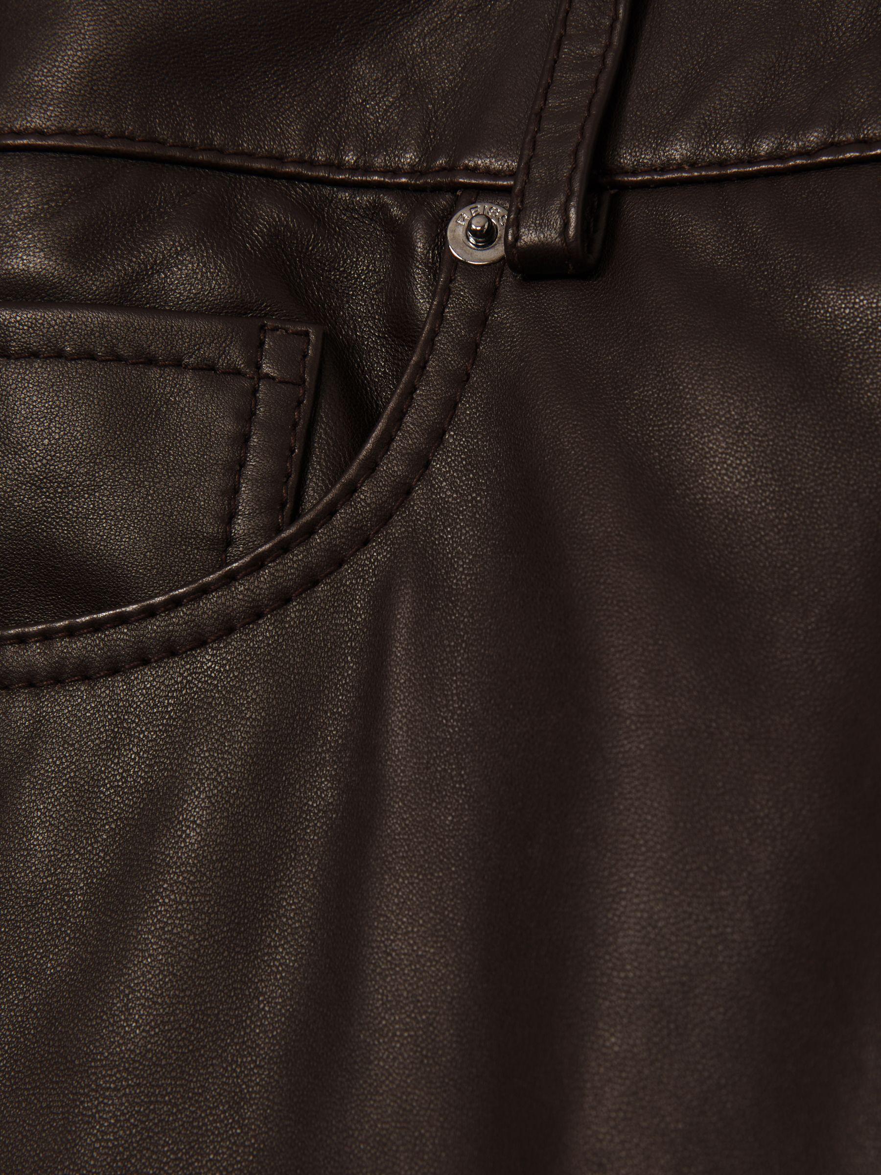 Petite Leather Slim-Leg Trousers in Chocolate Product Image