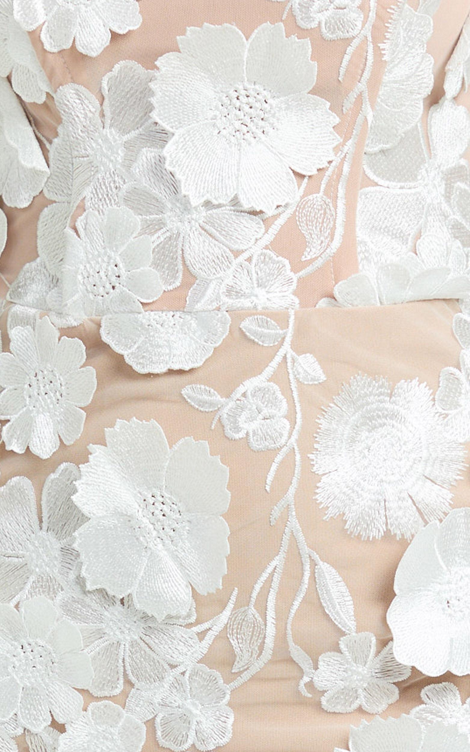 Sienna Maxi Dress - 3D Floral Strapless Column Dress in White Product Image