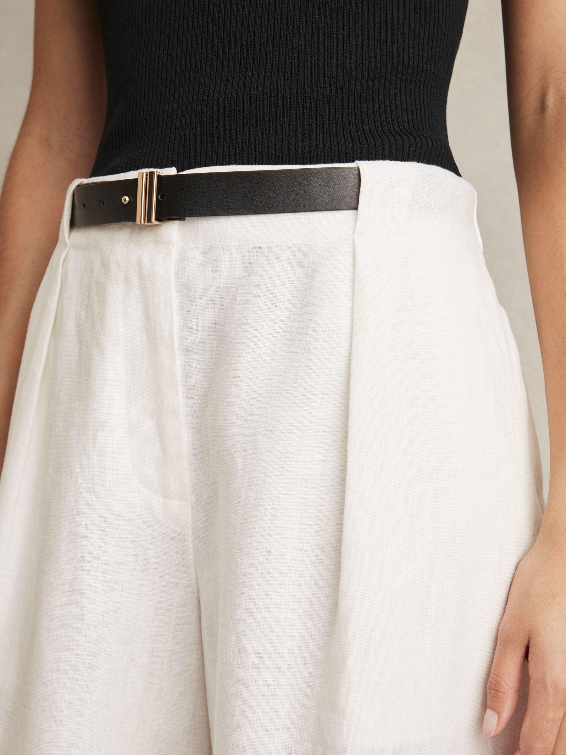 Petite Linen Belted Wide-Leg Trousers in White Product Image