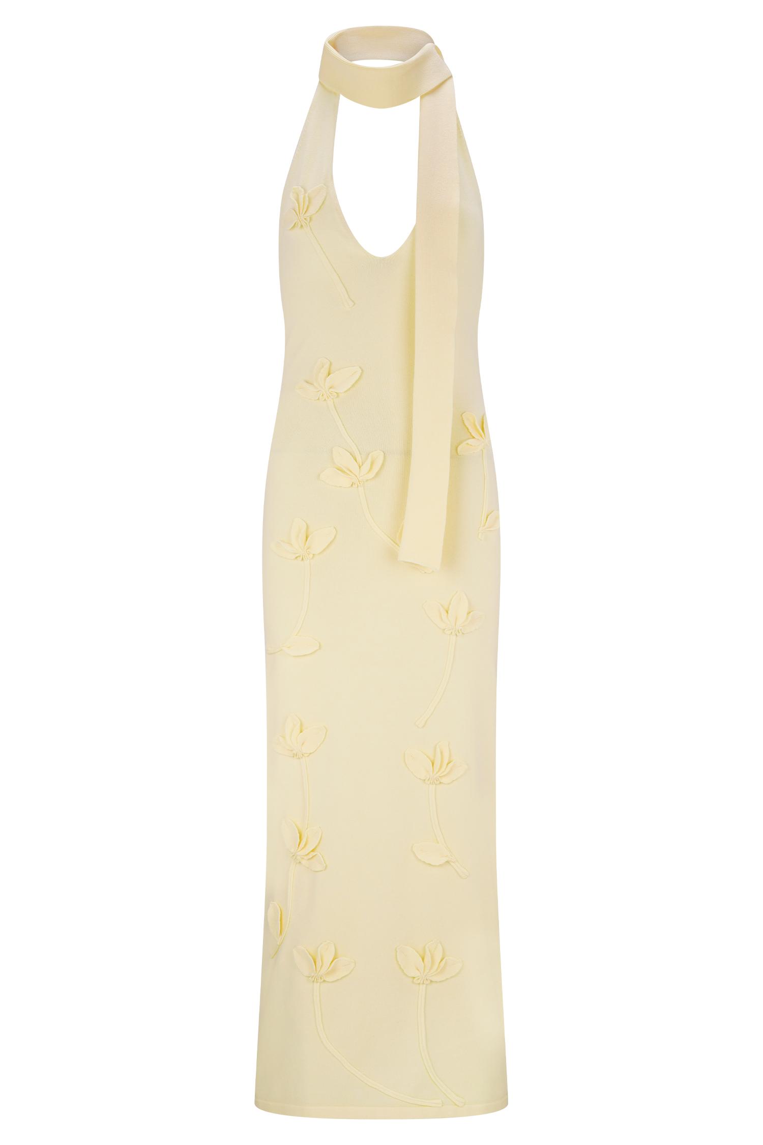 Wynn Floral Knit Midi Dress - Lemon Product Image