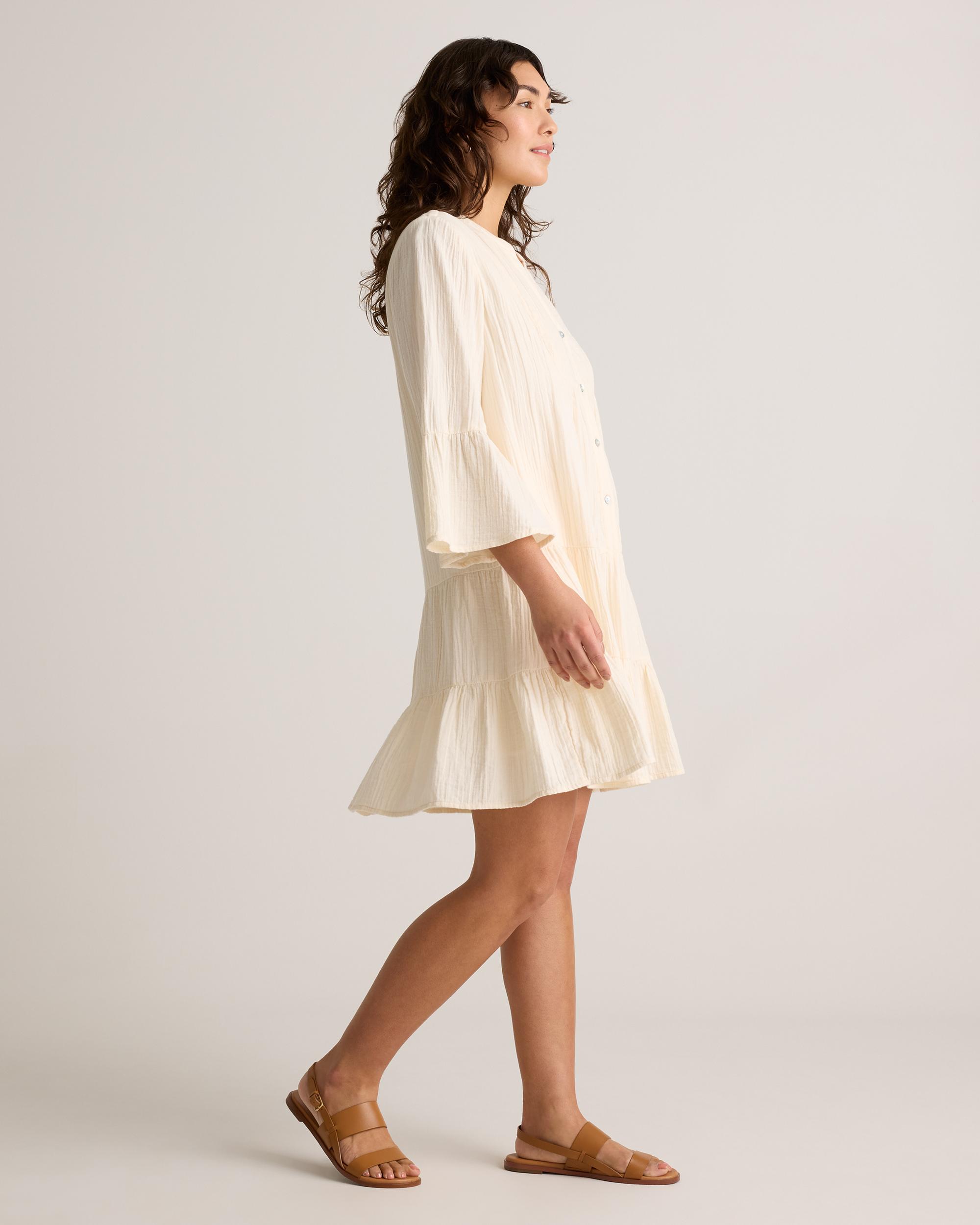 Quince | Women's Gauze Long Sleeve Tiered Mini Dress Organic Cotton Product Image