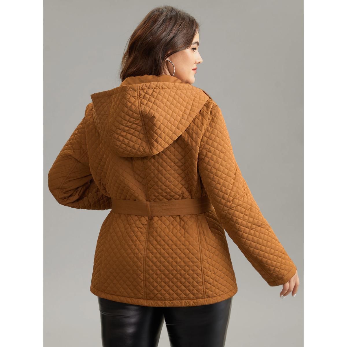 Plus Size Women Dailywear Plain Quilting No stretch Bodycon 28/5X Pocket Belt Elegant Quilted Jackets BloomChic Product Image