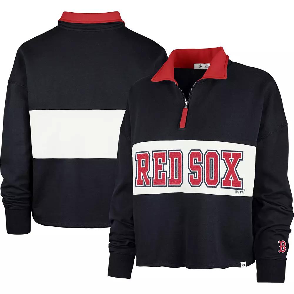 Women's '47 Navy Boston Red Sox Remi Quarter-Zip Cropped Top, Size: Medium, Blue Product Image