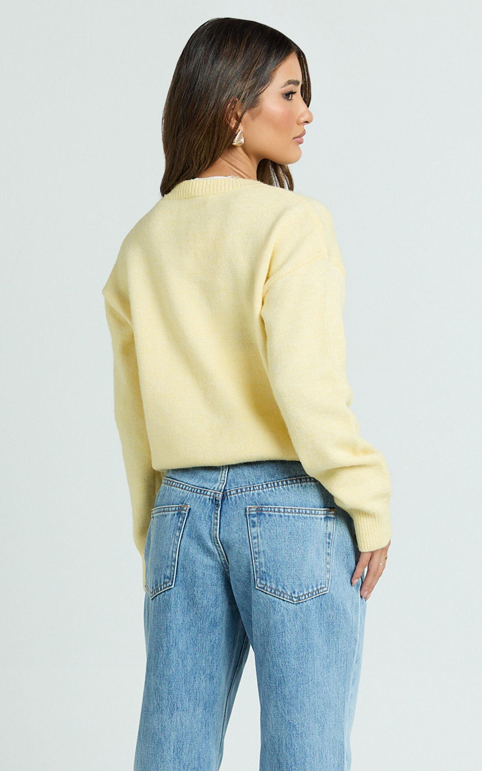 Lucille Cardigan - Button Through Scoop Neck Knit Cardigan in Lemon Product Image