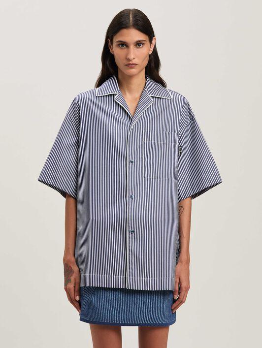 CURVED LOGO STRIPED SHIRT NAVY BLUE - OF Product Image