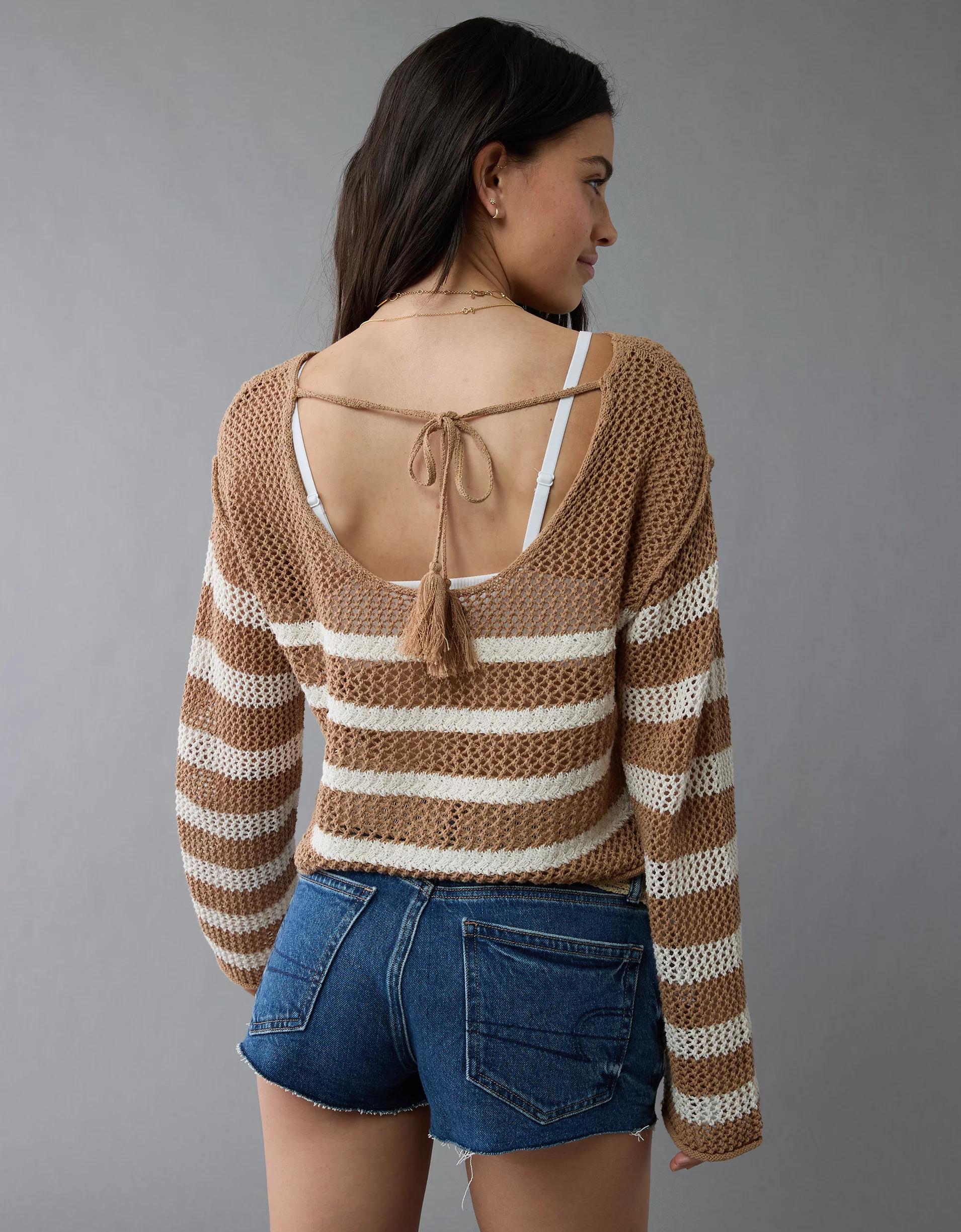 AE Off The Shoulder Crochet Sweater Product Image