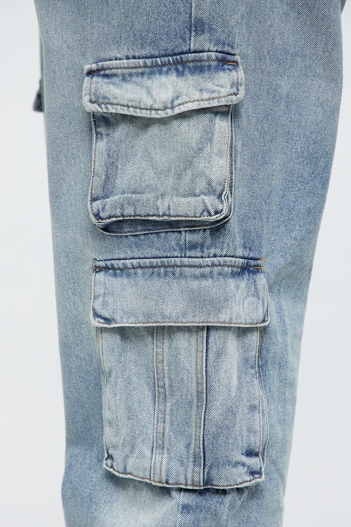 Straight Binded Cargo Jeans - Light Blue Wash Male Product Image