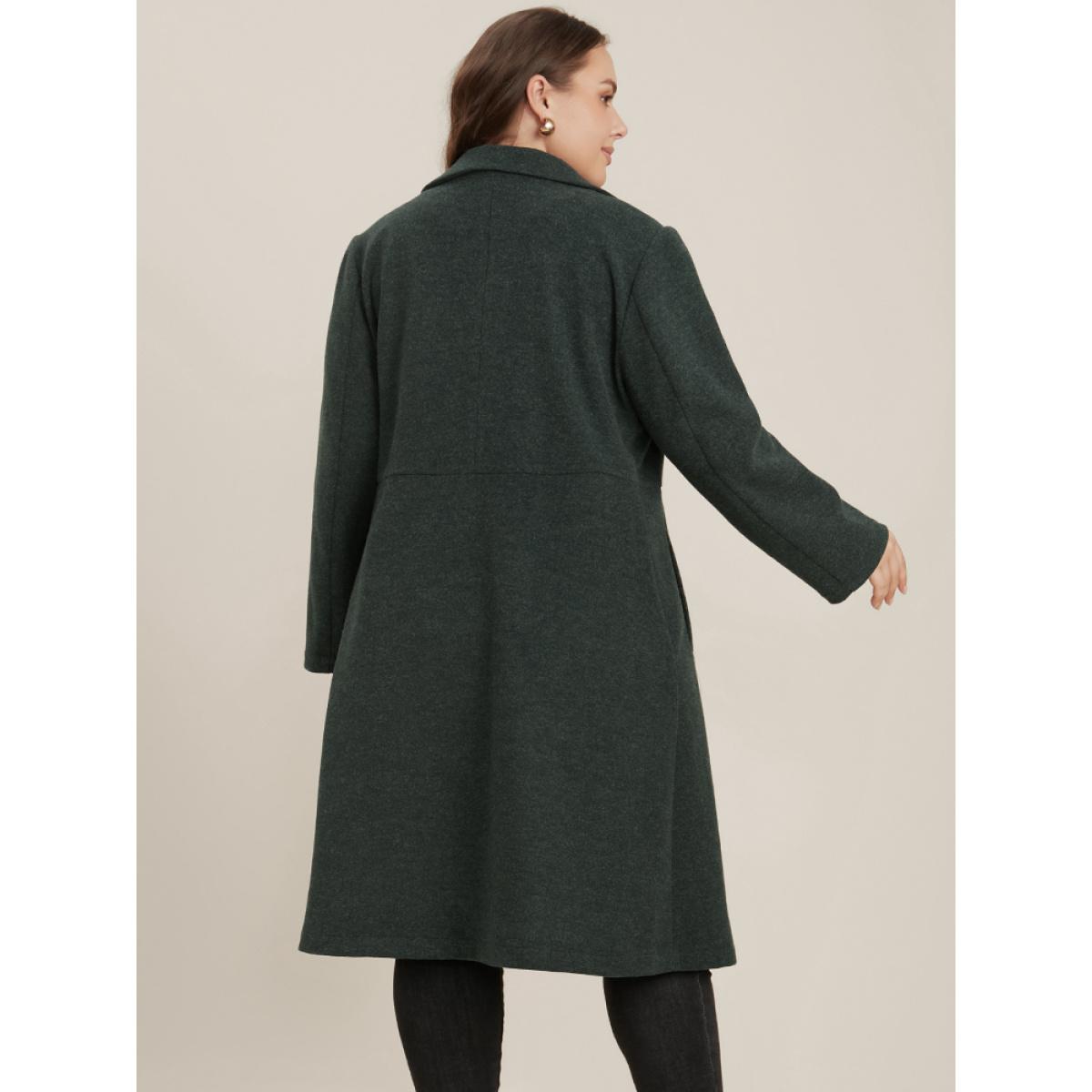 Plus Size Solid Pocket Double Breasted Heather Overlap Collar Coat Women DarkGreen Casual Plain Bodycon Ladies Dailywear Winter Coats BloomChic 30/6X Product Image