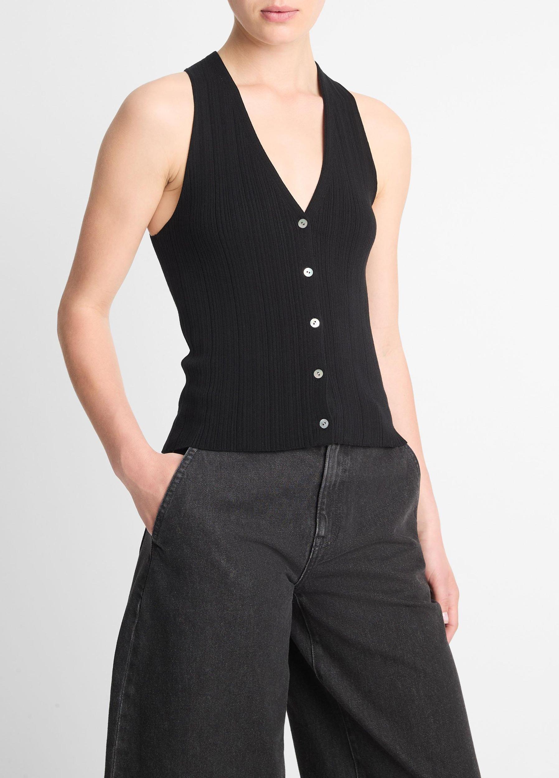 Italian Cotton-Blend Button V-Neck Tank Top Product Image