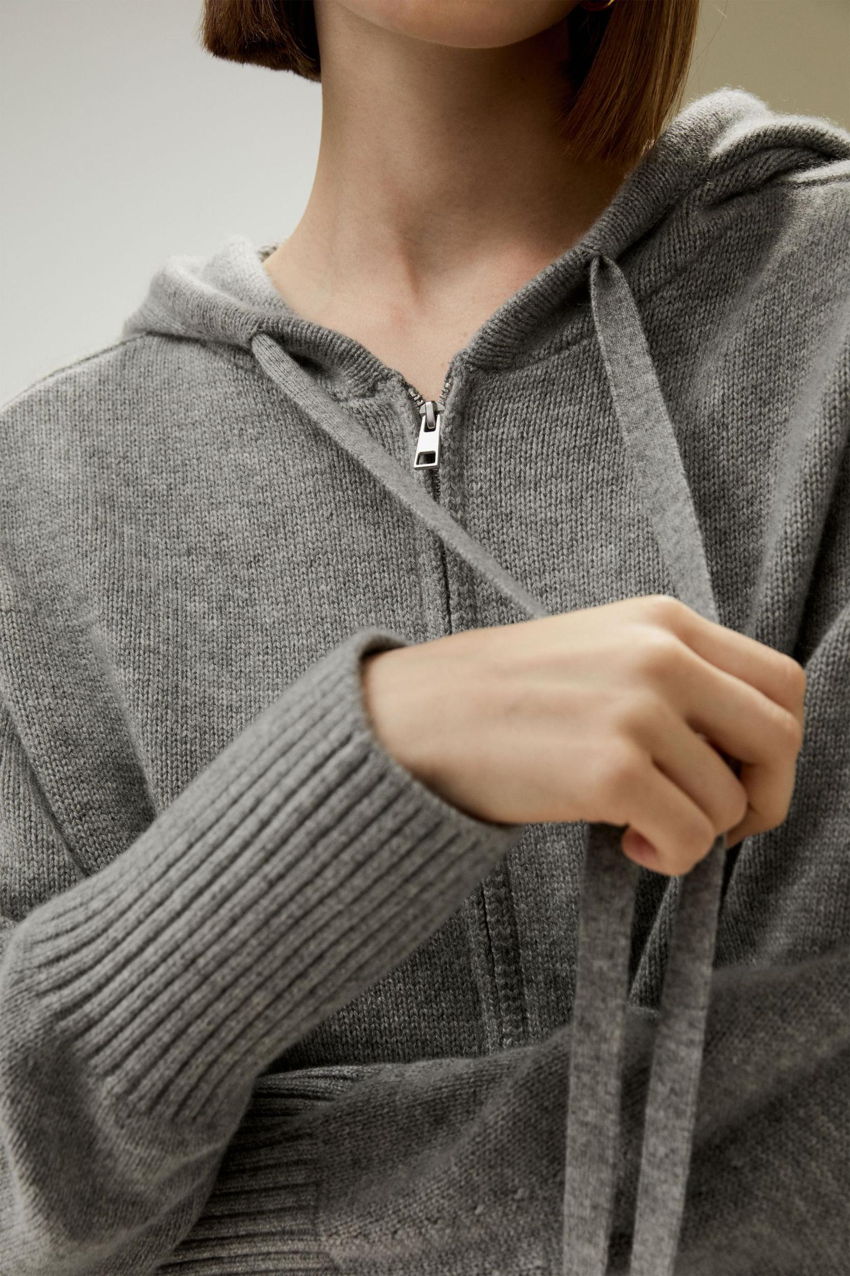 Short Zip-Up Wool Cashmere Hoodie Product Image