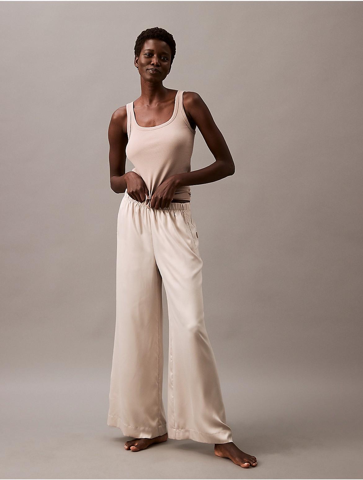 Calvin Klein Womens Satin Wide Leg Sleep Pants - Red Product Image