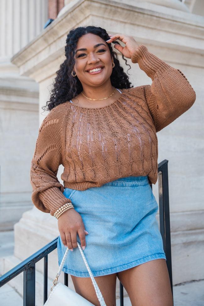 I'm Just Me Brown Cable Knit Lightweight Sweater FINAL SALE Product Image