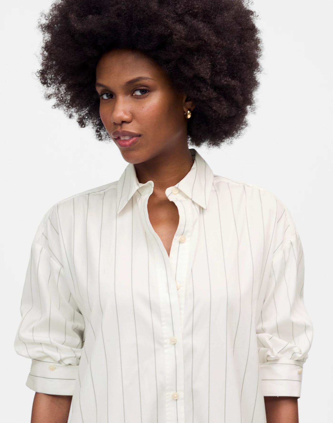 Bubble-Hem Mini Shirtdress in Pinstripe Poplin Product Image