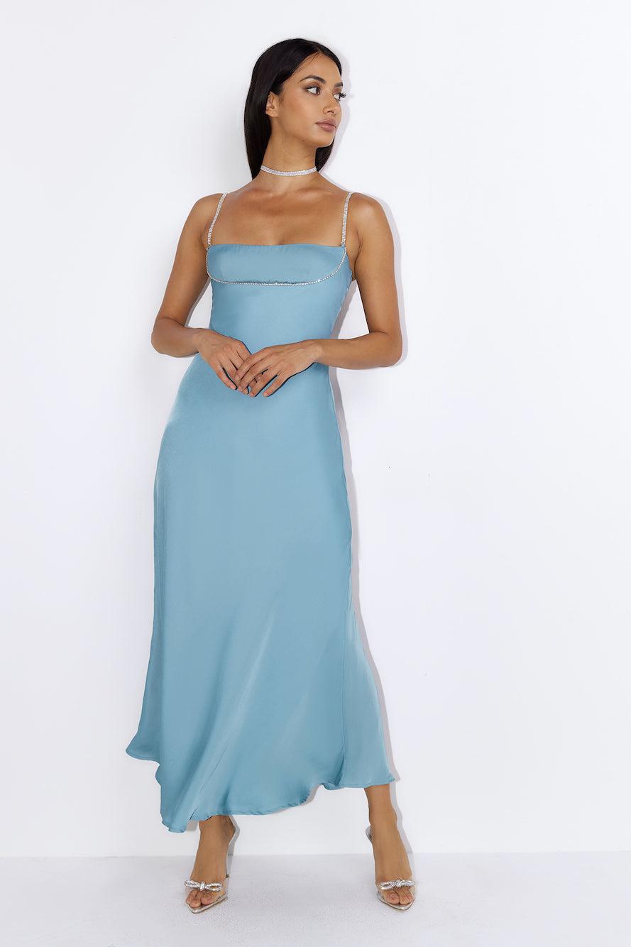 Special Details Satin Maxi Dress Blue Product Image