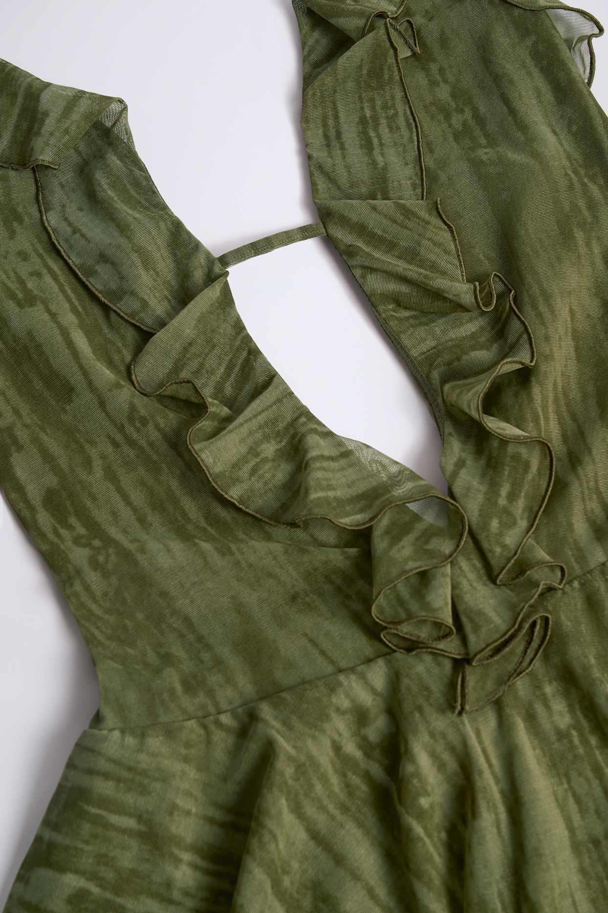 Ruffled Plunge Halterneck Playsuit in Green Print Product Image