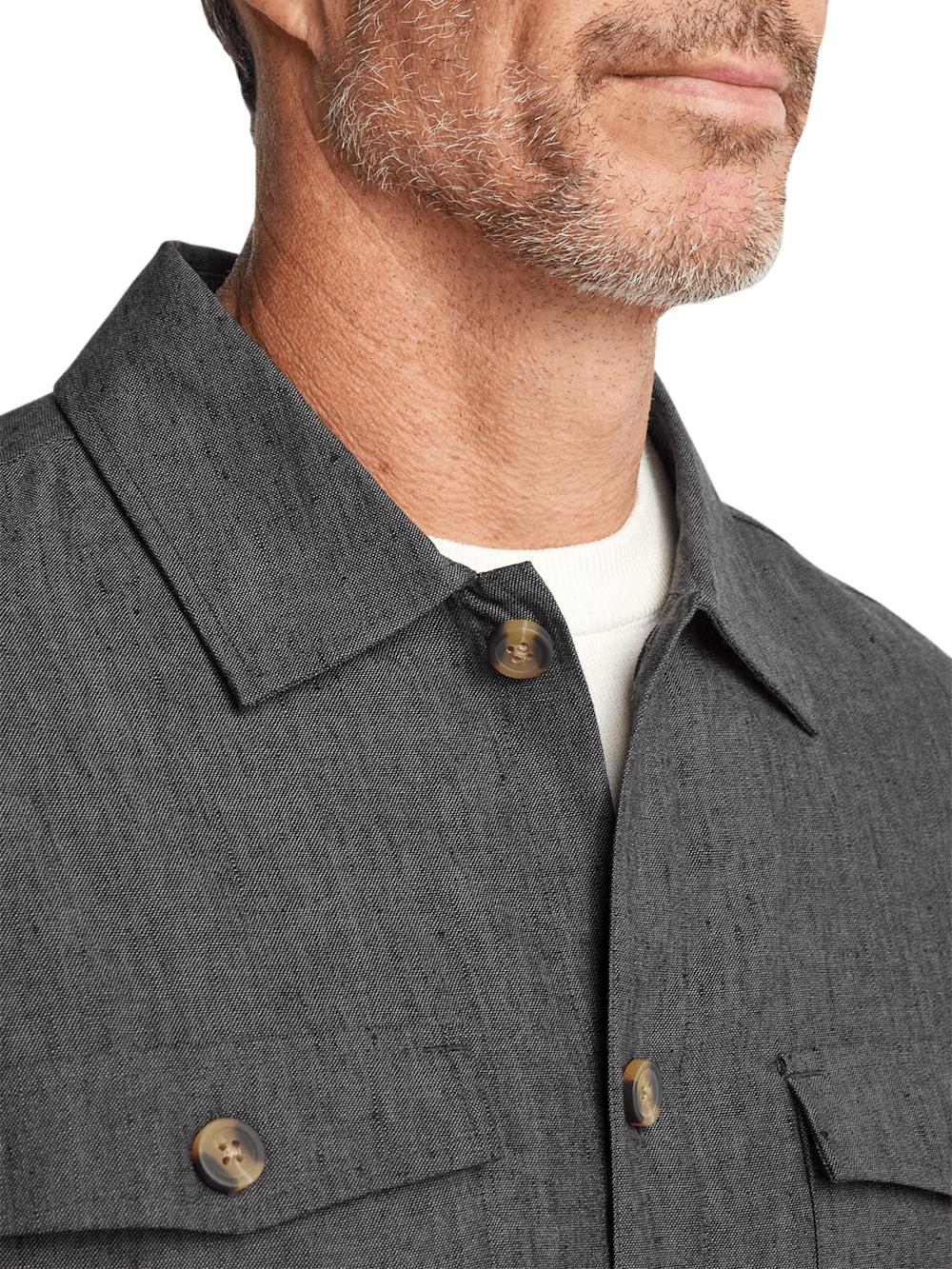 Linen Blend Solid Overshirt - Charcoal Product Image