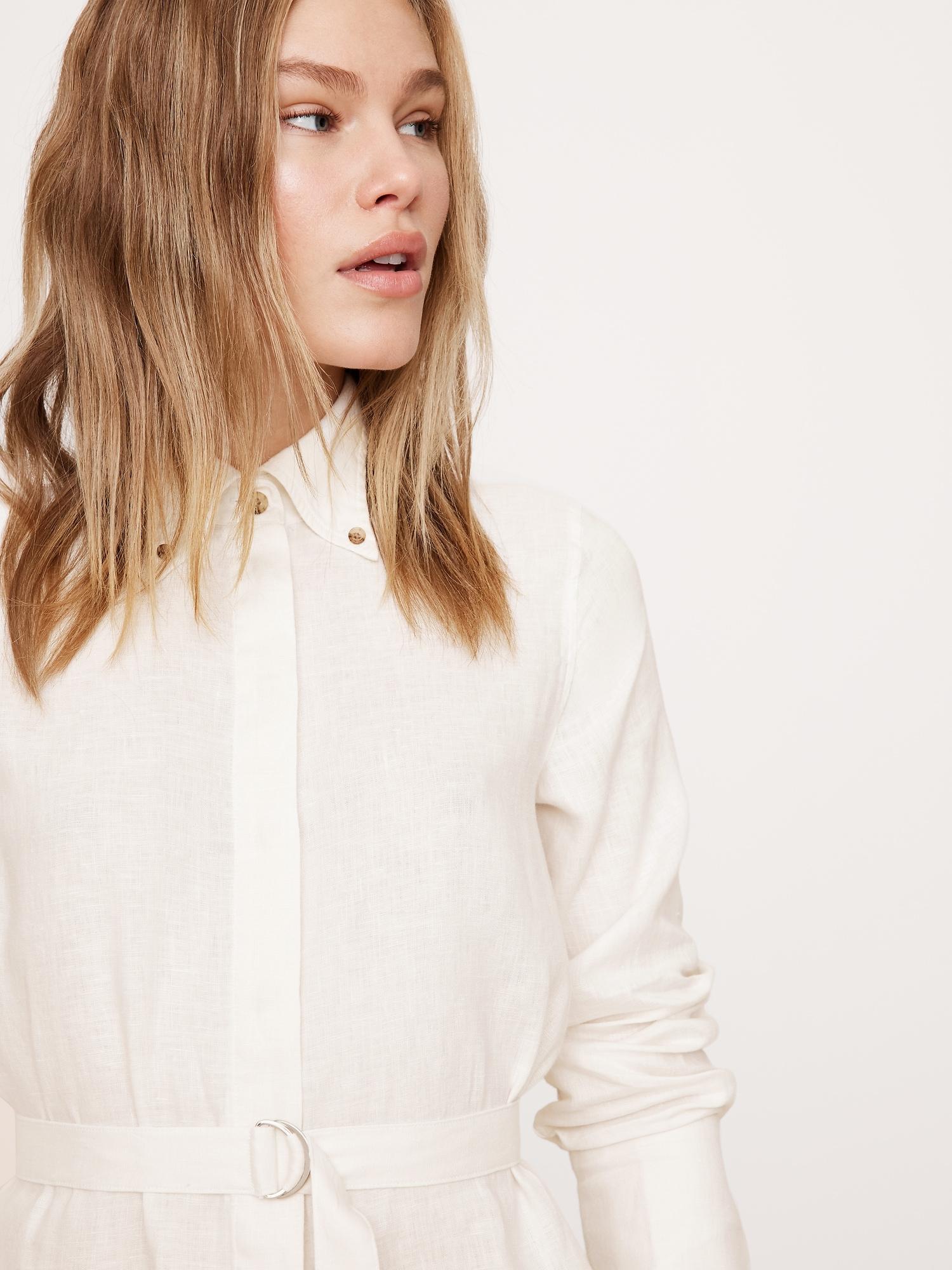 Linen Belted Tunic Shirt Product Image