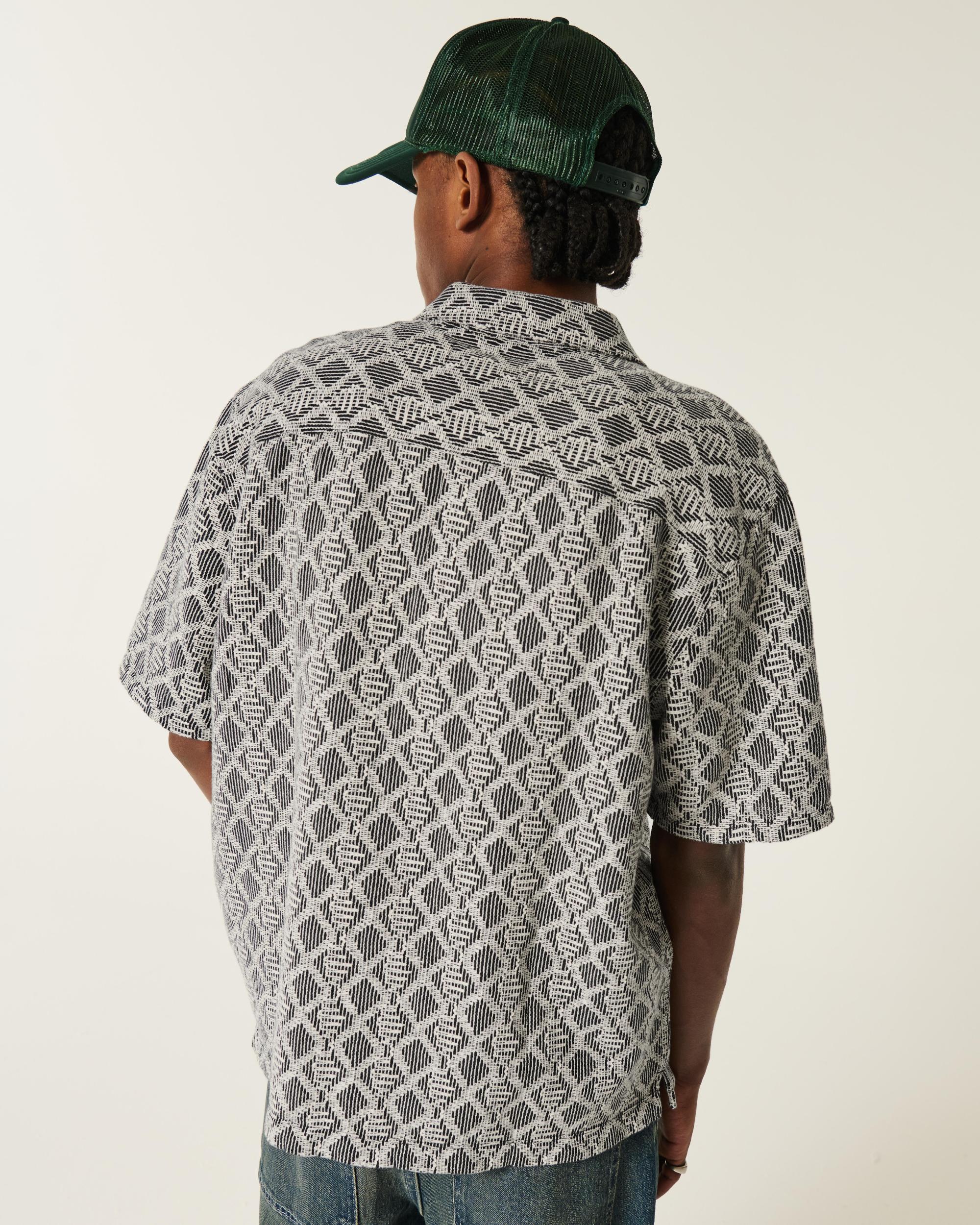 Boxy Short-Sleeve Crochet-Style Shirt Product Image