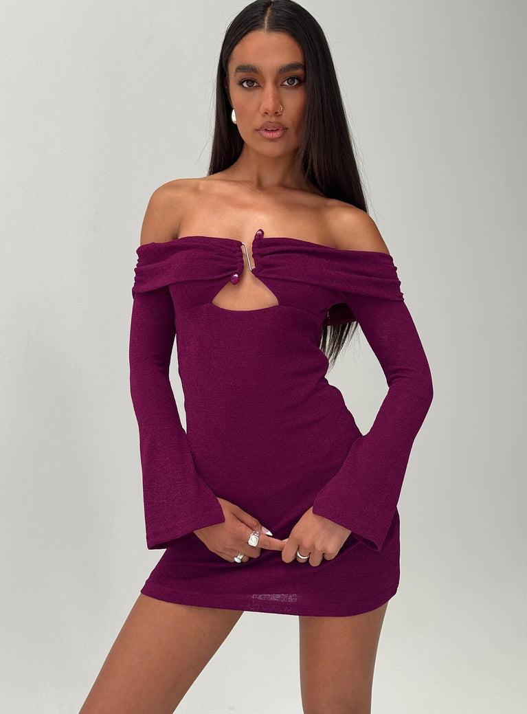 Firenza Long Sleeve Mini Dress Purple Product Image
