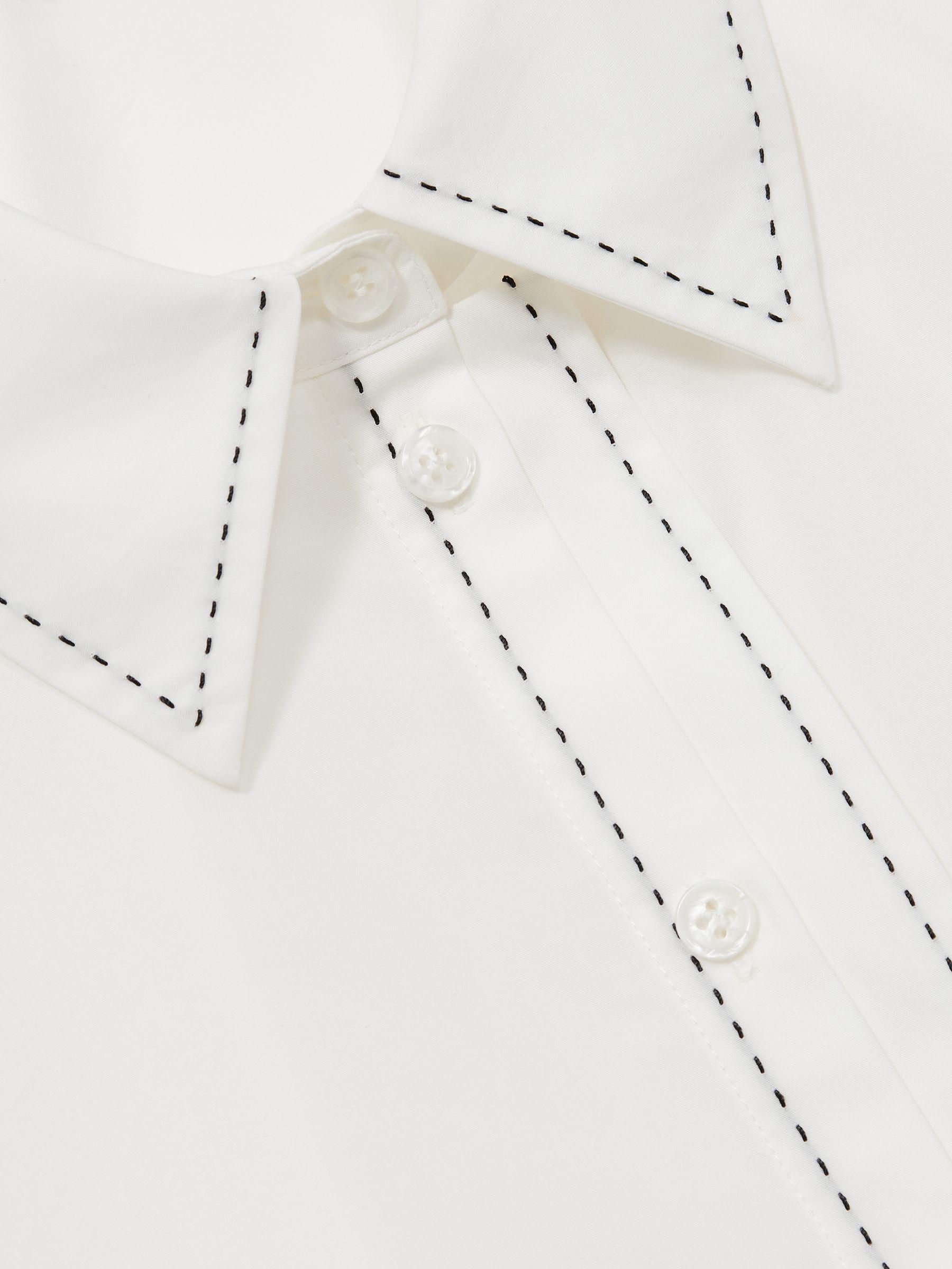 Cotton Topstitched Button-Through Shirt in White Product Image