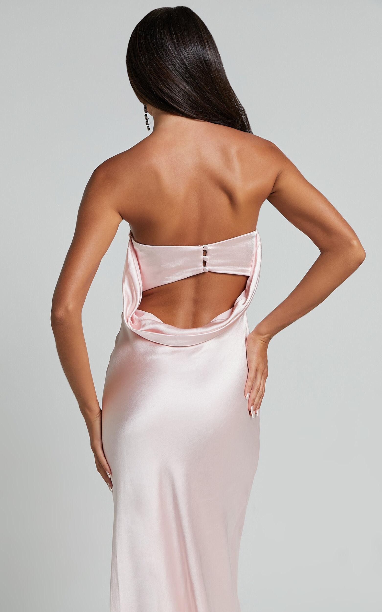 Charlita Maxi Dress - Strapless Cowl Back Satin Dress in Pale Pink Product Image