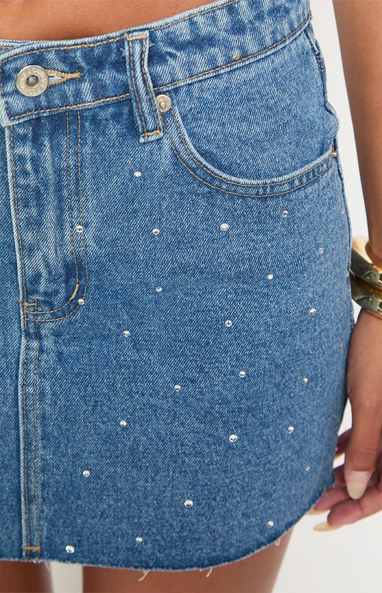 Sparks Siletto Mid Wash Denim Mini Skirt Product Image