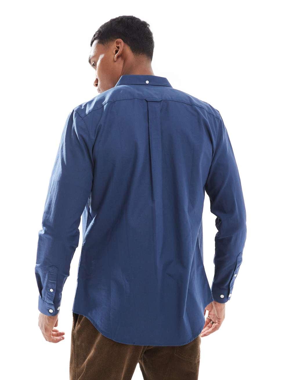 Farah Brewer slim fit long sleeve oxford shirt in blue  Product Image