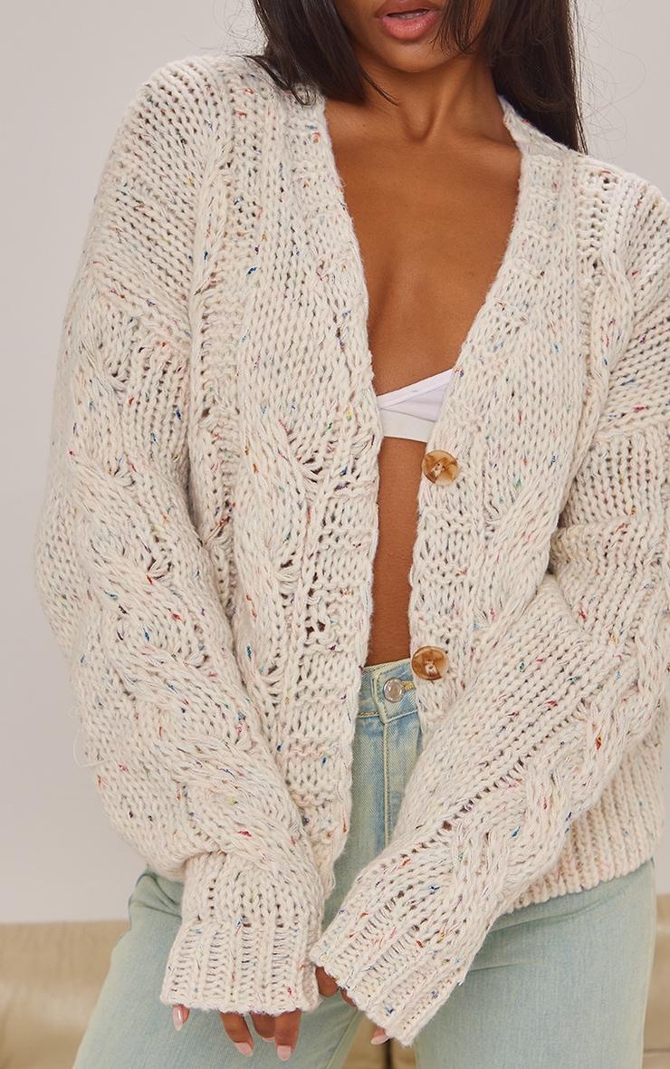 Cream Space Dye Chunky Knit Cardigan Product Image