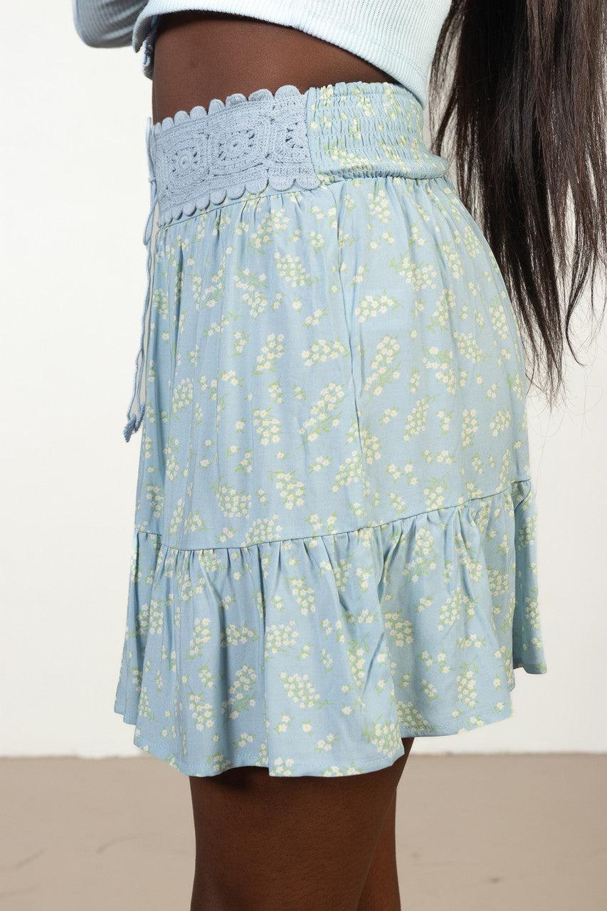 Blue Crochet Top Floral Mini Skirt Product Image