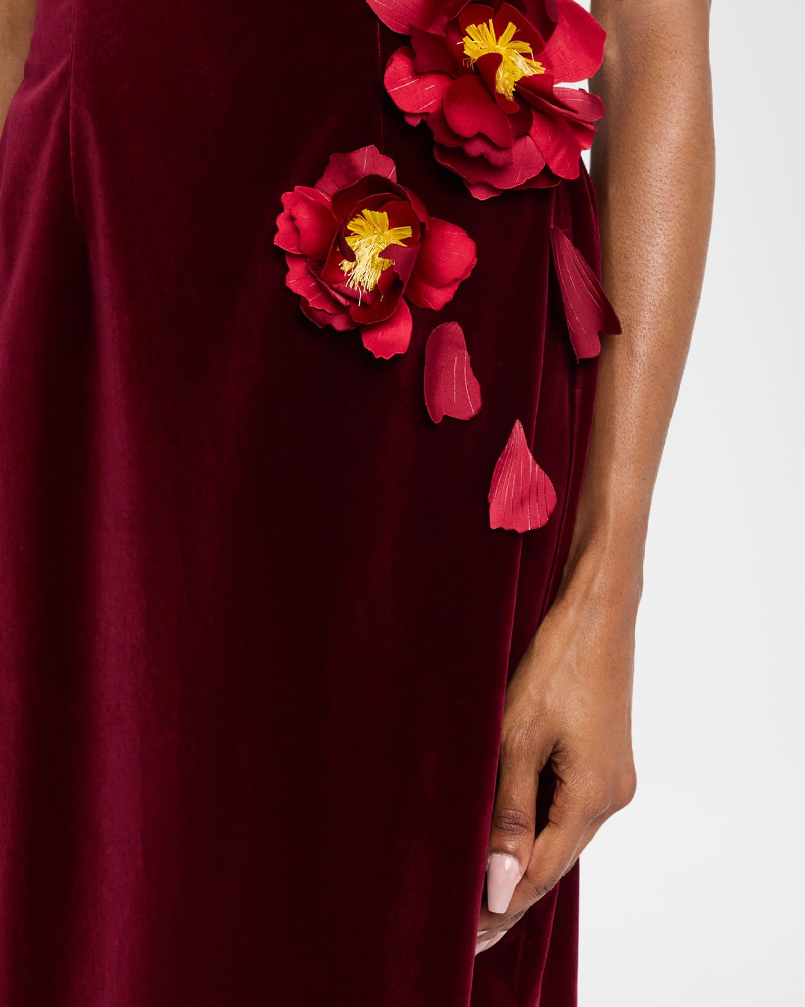 Strapless Flower Embroidered Velvet Gown Product Image